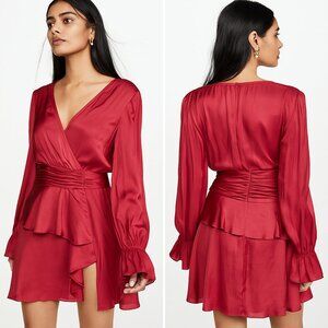 NWT Ramy Brook Roman Satin Mini Dress True Red Cocktail Wedding Party Lustrous